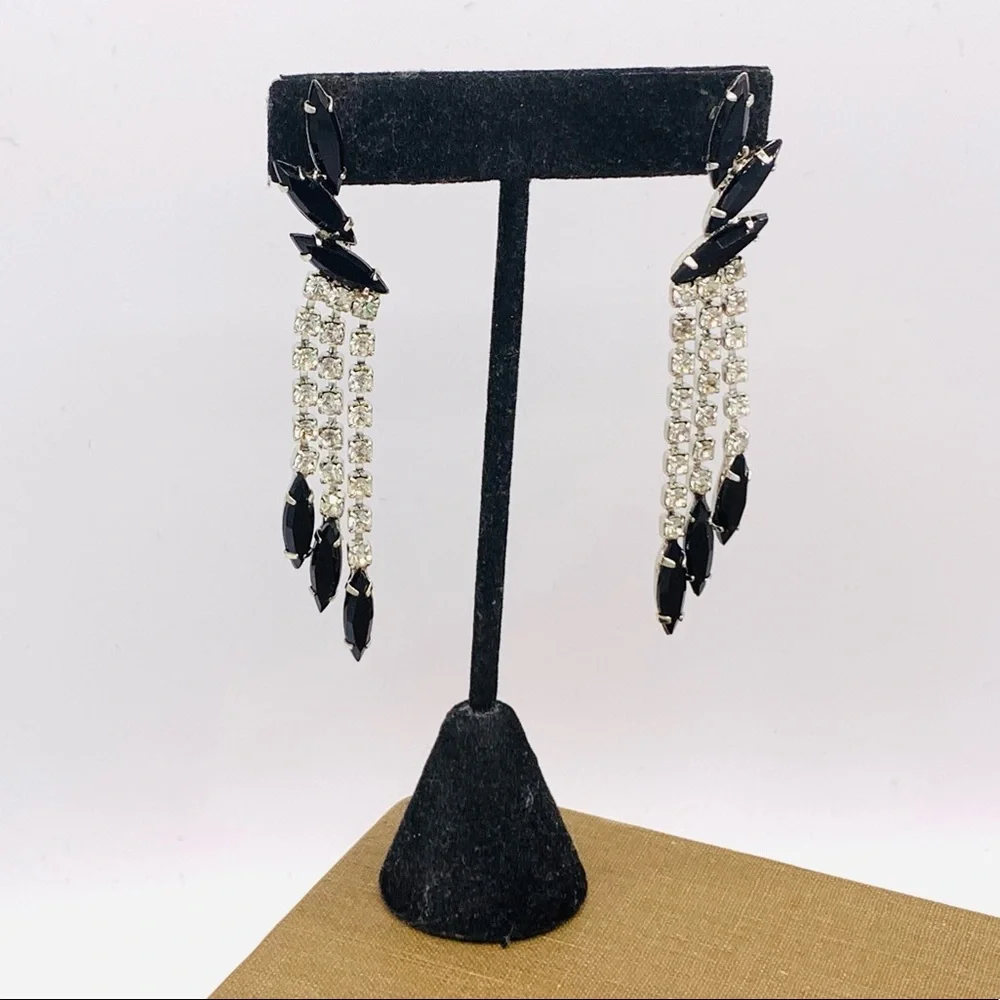 Vintage rhinestone fringe earrings dangles NOS